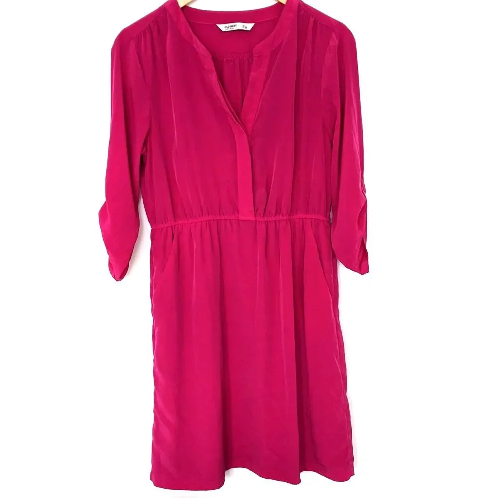 Old Navy | Dresses | Womens Old Navy Hot Pink 34 Sleeve Dress Size M